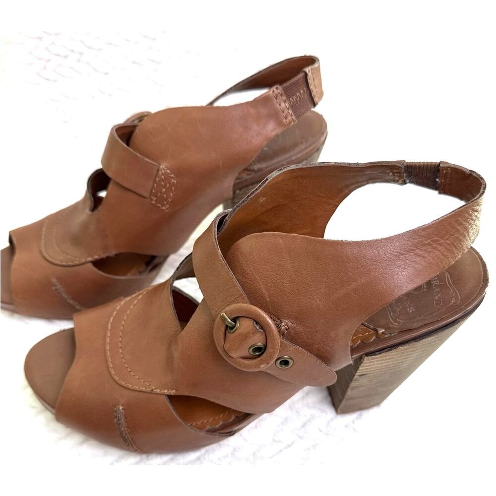 Lucky Brand Tan Leather Platform Heels Sandals Women’s 8.5 Boho - Picture 4 of 9